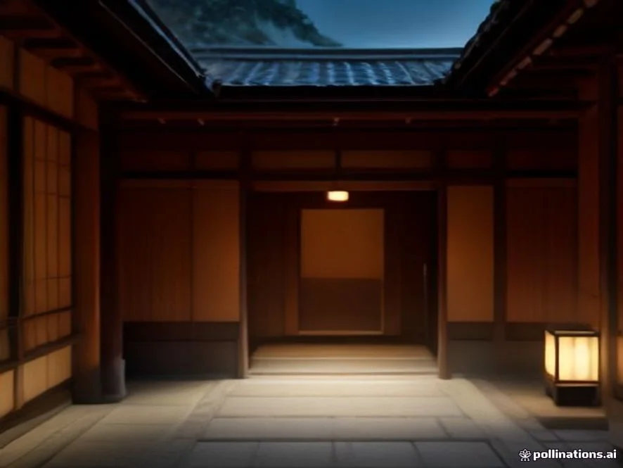 A highly , image showing the exterior entrance of a high-end traditional Japanese business hotel and ryokan, quiet ligh