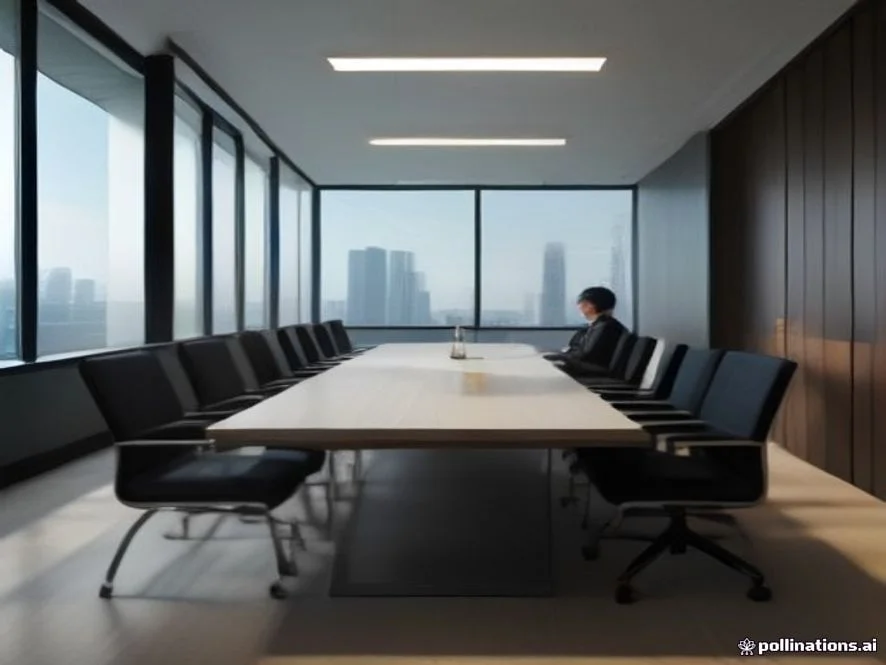 A ,  image of professional corporate workers discussing compliance and business ethics around a modern conference table
