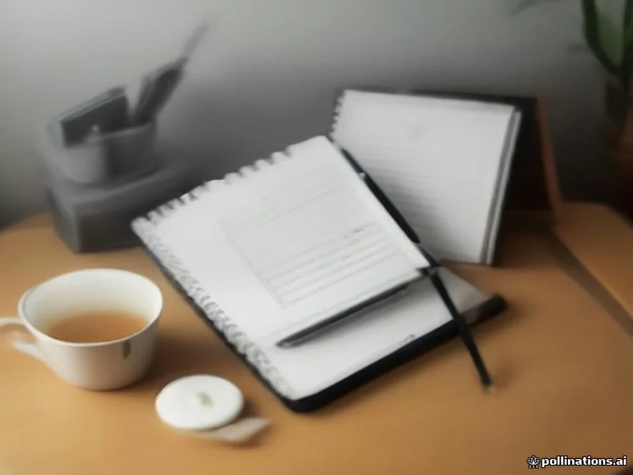 overhead shot of an organized desk setup with a Japanese notebook, highlighters, a digital tablet displaying career prep